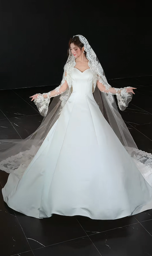 Glamours White Bridal Gown Satin A-line Wedding Dress DP07055