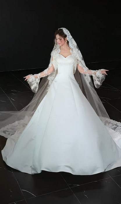 Glamours White Bridal Gown Satin A-line Wedding Dress DP07055