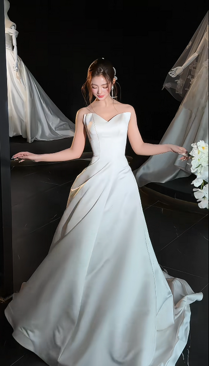 Glamours White Bridal Gown Satin A-line Wedding Dress DP07055