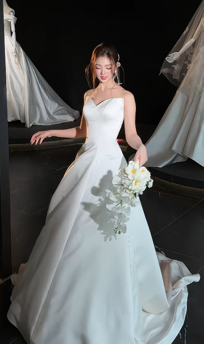 Glamours White Bridal Gown Satin A-line Wedding Dress DP07055