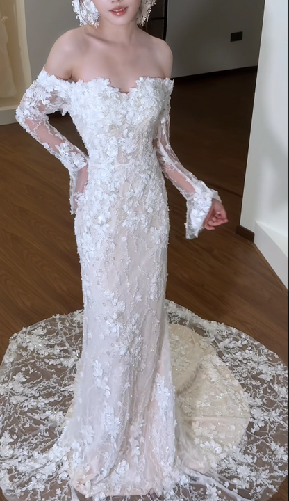 Glamours White Bridal Gown Lace Mermaid Wedding Dress DP07056