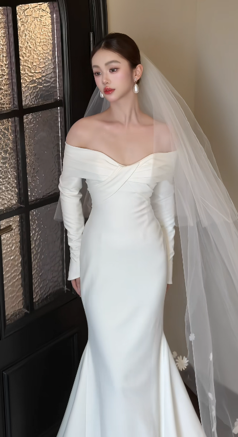 Glamours White Bridal Gown Satin Mermaid Wedding Dress DP07058