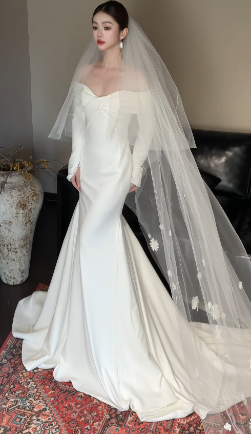 Glamours White Bridal Gown Satin Mermaid Wedding Dress DP07058