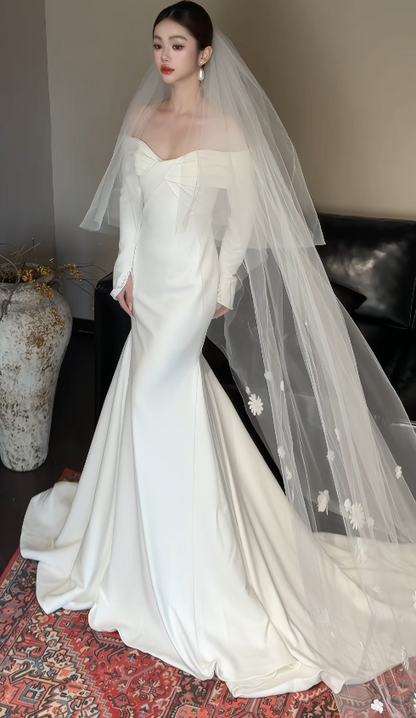 Glamours White Bridal Gown Satin Mermaid Wedding Dress DP07058