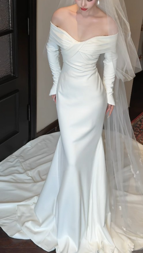 Glamours White Bridal Gown Satin Mermaid Wedding Dress DP07058