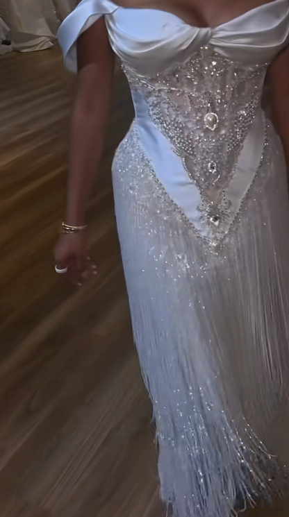 Glamours White Bridal Gown Satin Sheath Wedding Dress DP07059