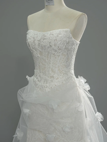 Glamours White Bridal Gown Lace Sheath Wedding Dress DP07060