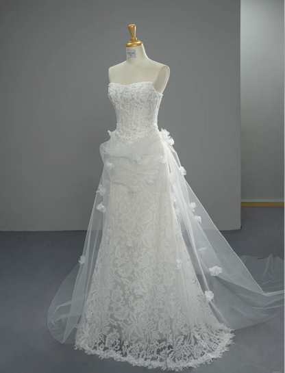 Glamours White Bridal Gown Lace Sheath Wedding Dress DP07060