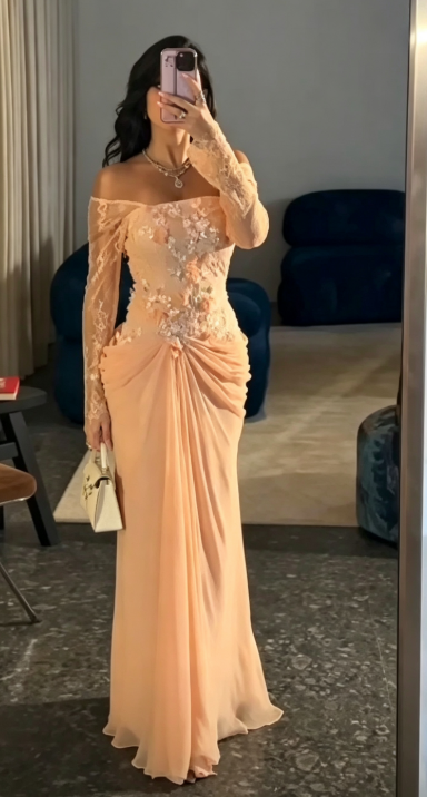 Glamours Orange Evening Gown Chiffon Sheath Long Prom Dress DP07062