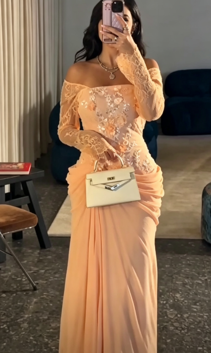Glamours Orange Evening Gown Chiffon Sheath Long Prom Dress DP07062