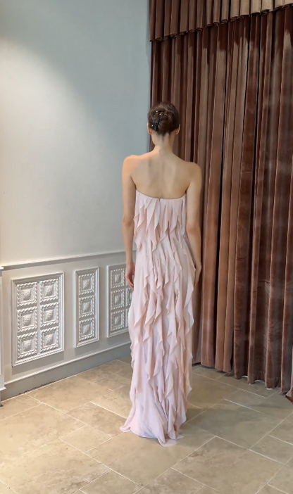 Glamours Pink Evening Gown Chiffon Sheath Long Prom Dress  DP07063