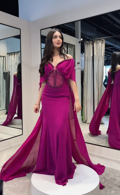 Glamours Magenta Evening Gown Chiffon Sheath Long Prom Dress DP07065