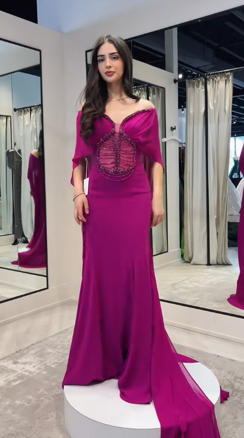 Glamours Magenta Evening Gown Chiffon Sheath Long Prom Dress DP07065