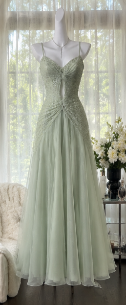 Glamours Green Evening Gown Chiffon Sheath Long Prom Dress DP07067