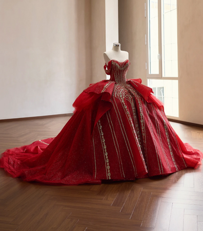 Gorgeous Red Ball Gown Quinceanera Dress Tulle Sweet 16 Dress DP07068