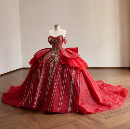 Gorgeous Red Ball Gown Quinceanera Dress Tulle Sweet 16 Dress DP07068