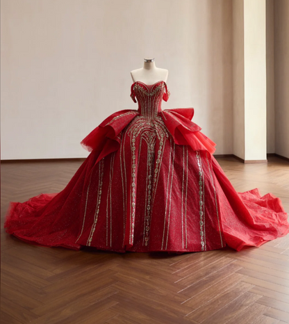 Gorgeous Red Ball Gown Quinceanera Dress Tulle Sweet 16 Dress DP07068