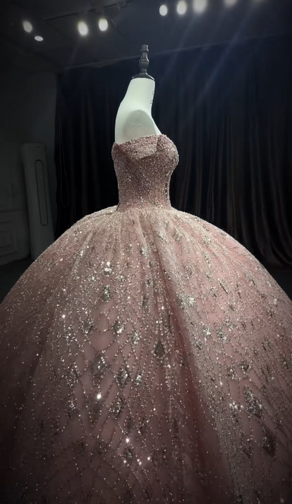 Gorgeous Pink Ball Gown Quinceanera Dress Tulle Sweet 16 Dress DP07069
