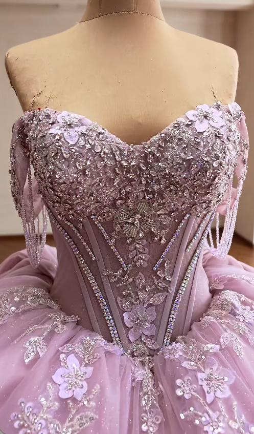 Gorgeous Lilac Ball Gown Quinceanera Dress Tulle Sweet 16 Dress DP07072