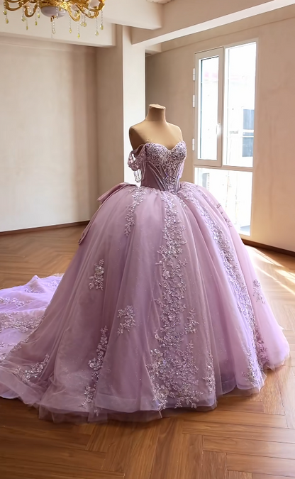Gorgeous Lilac Ball Gown Quinceanera Dress Tulle Sweet 16 Dress DP07072