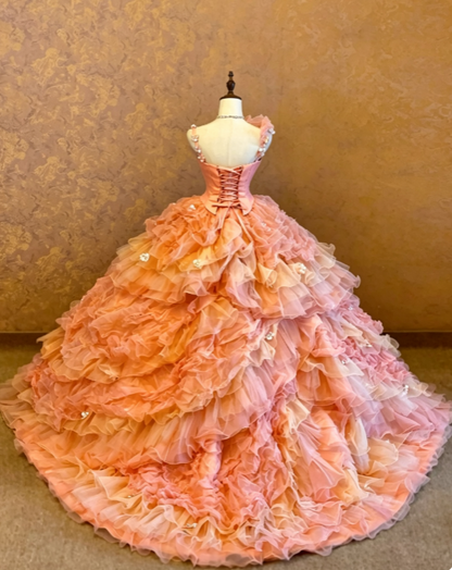 Gorgeous Orange Ball Gown Quinceanera Dress Tulle Sweet 16 Dress DP07073