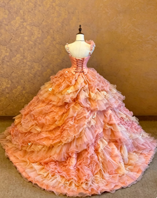 Gorgeous Orange Ball Gown Quinceanera Dress Tulle Sweet 16 Dress DP07073