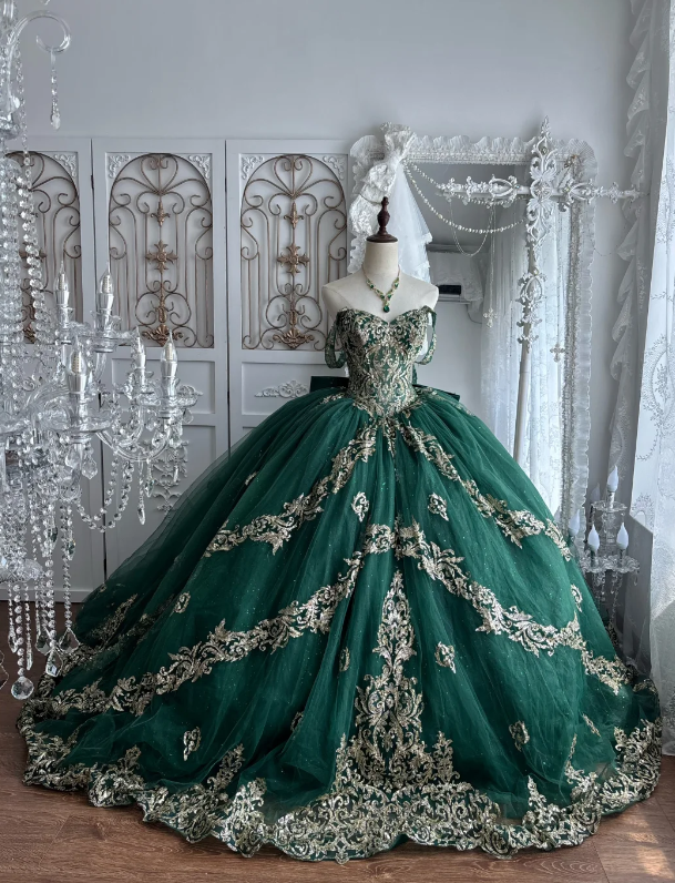 Gorgeous Dark Green Ball Gown Quinceanera Dress Tulle Sweet 16 Dress DP07076
