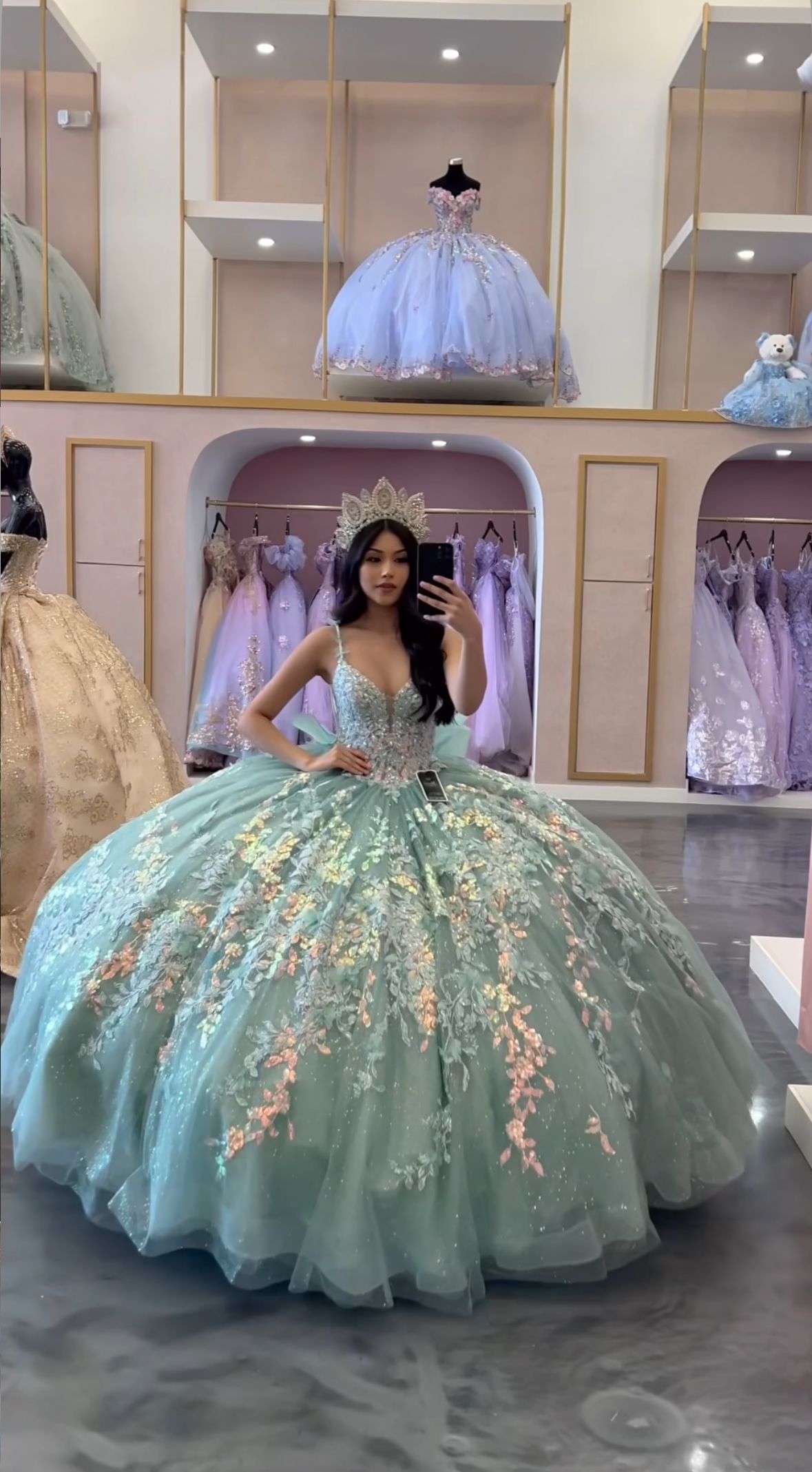 Fairy Green Ball Gown Sweet 16 Dress Tulle Appliques Quineceanera Dress DP07078