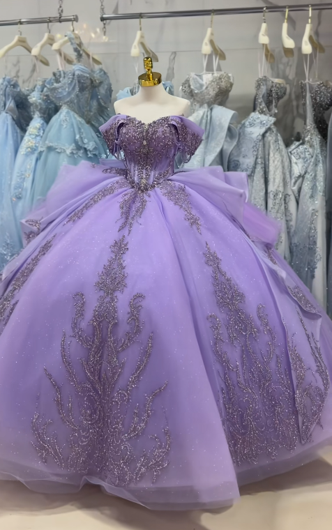 Fairy Purple Ball Gown Sweet 16 Dress Tulle Appliques Quineceanera Dress DP07079