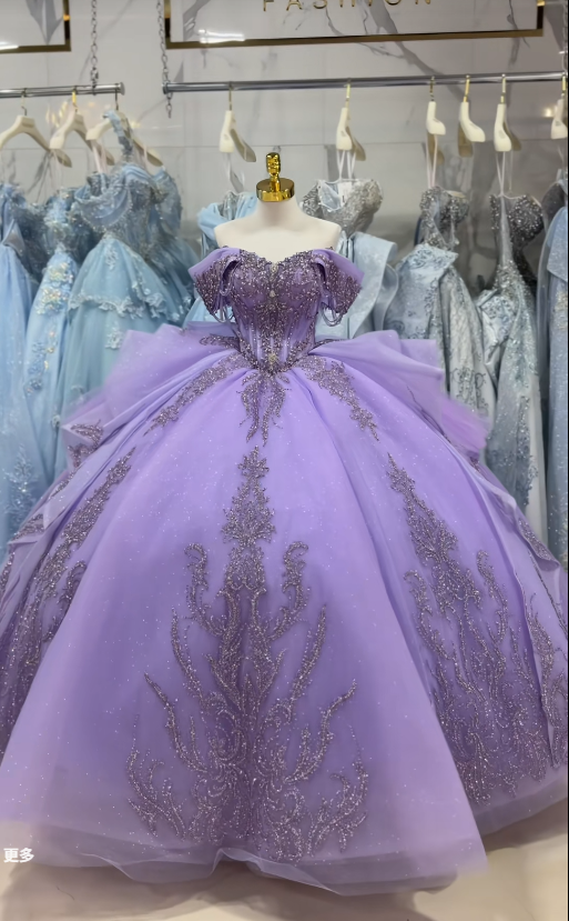 Fairy Purple Ball Gown Sweet 16 Dress Tulle Appliques Quineceanera Dress DP07079