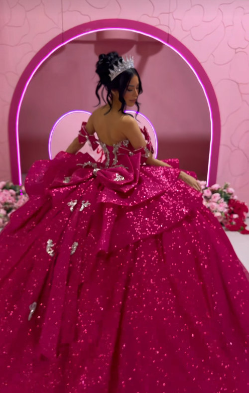 Fairy Hot Pink Ball Gown Sweet 16 Dress Sequins Quineceanera Dress DP07080