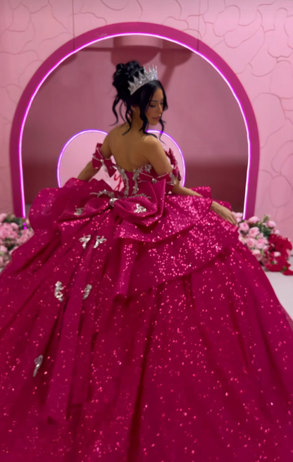 Fairy Hot Pink Ball Gown Sweet 16 Dress Sequins Quineceanera Dress DP07080
