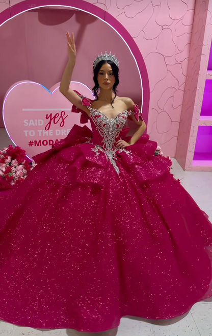 Fairy Hot Pink Ball Gown Sweet 16 Dress Sequins Quineceanera Dress DP07080