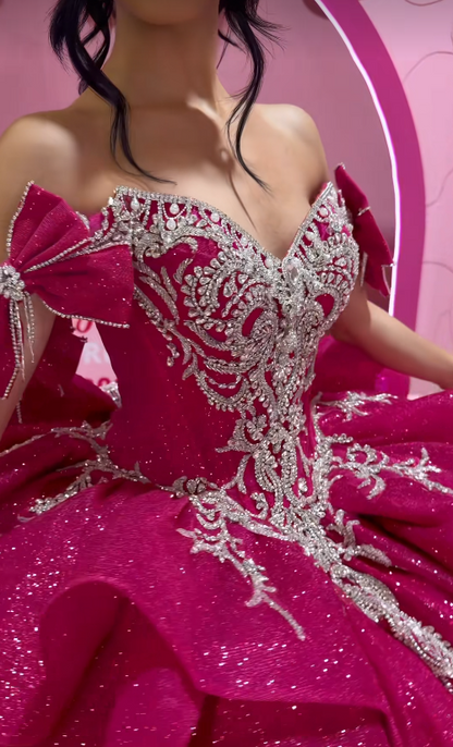 Fairy Hot Pink Ball Gown Sweet 16 Dress Sequins Quineceanera Dress DP07080