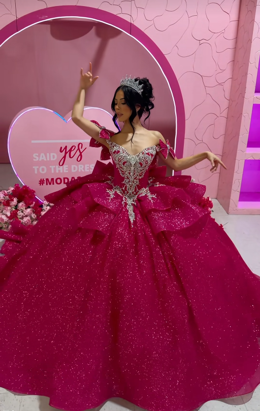 Fairy Hot Pink Ball Gown Sweet 16 Dress Sequins Quineceanera Dress DP07080
