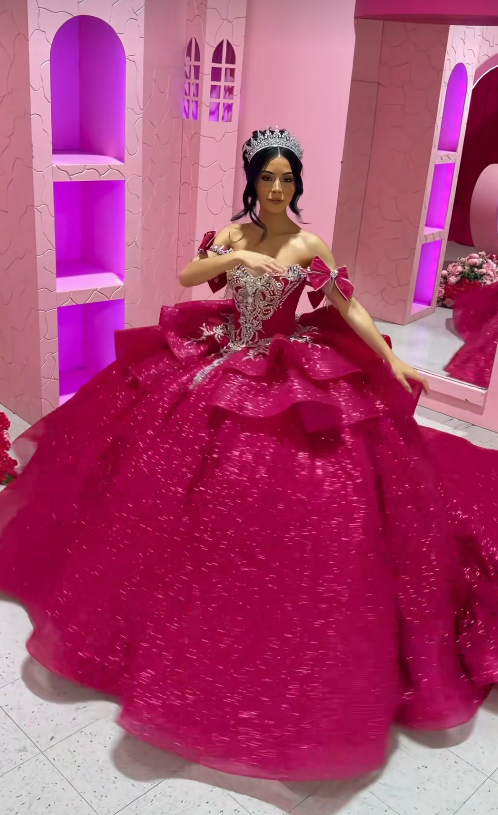 Fairy Hot Pink Ball Gown Sweet 16 Dress Sequins Quineceanera Dress DP07080
