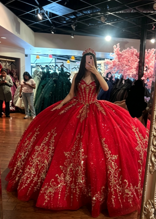 Fairy Red Ball Gown Sweet 16 Dress Tulle Appliques Quineceanera Dress DP07081