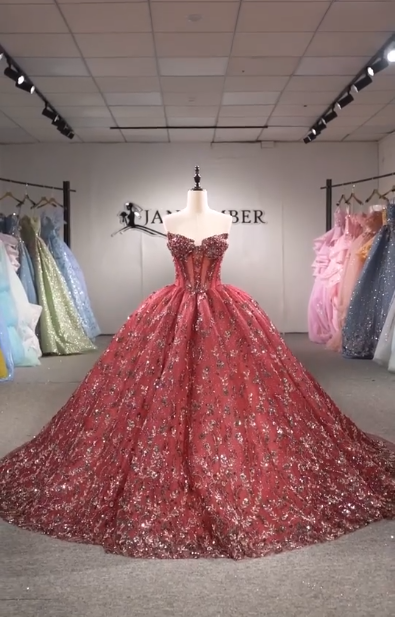 Fairy Red Ball Gown Sweet 16 Dress Tulle Appliques Quineceanera Dress DP07083