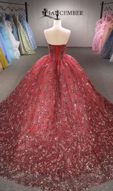 Fairy Red Ball Gown Sweet 16 Dress Tulle Appliques Quineceanera Dress DP07083