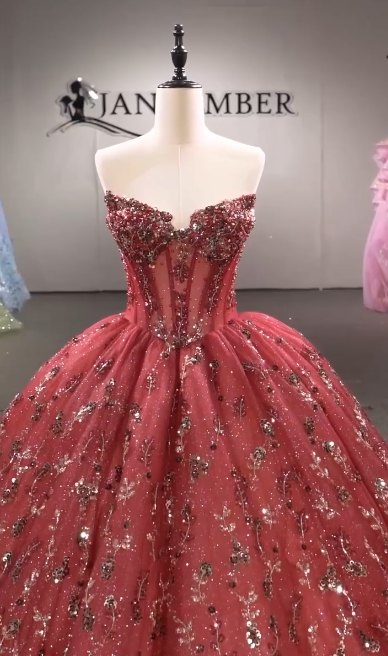 Fairy Red Ball Gown Sweet 16 Dress Tulle Appliques Quineceanera Dress DP07083