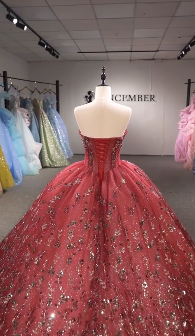 Fairy Red Ball Gown Sweet 16 Dress Tulle Appliques Quineceanera Dress DP07083
