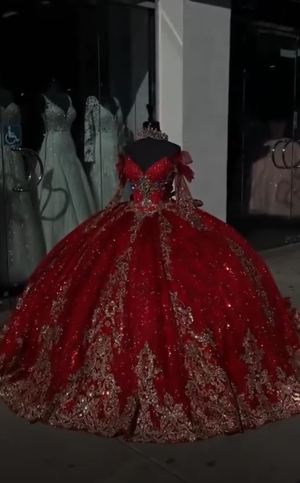 Fairy Red Ball Gown Sweet 16 Dress Tulle Appliques Quineceanera Dress DP07084