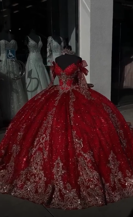 Fairy Red Ball Gown Sweet 16 Dress Tulle Appliques Quineceanera Dress DP07084