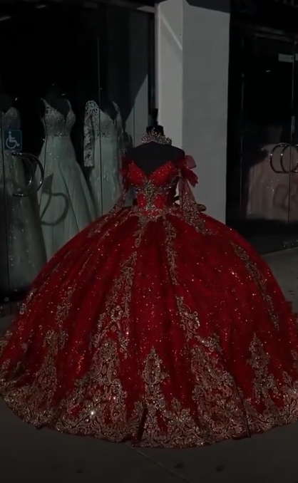 Fairy Red Ball Gown Sweet 16 Dress Tulle Appliques Quineceanera Dress DP07084