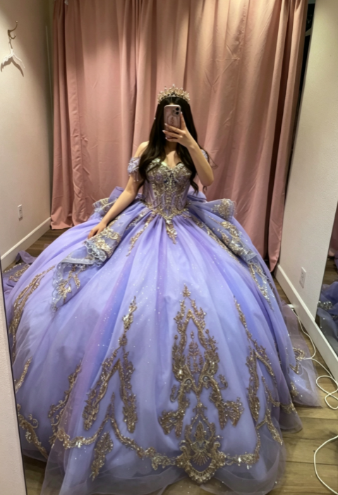 Fairy Lilac Ball Gown Sweet 16 Dress Tulle Appliques Quineceanera Dress DP07089