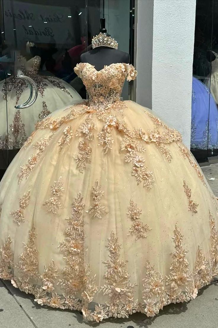 Fairy Yellow Ball Gown Sweet 16 Dress Tulle Appliques Quineceanera Dress DP07090