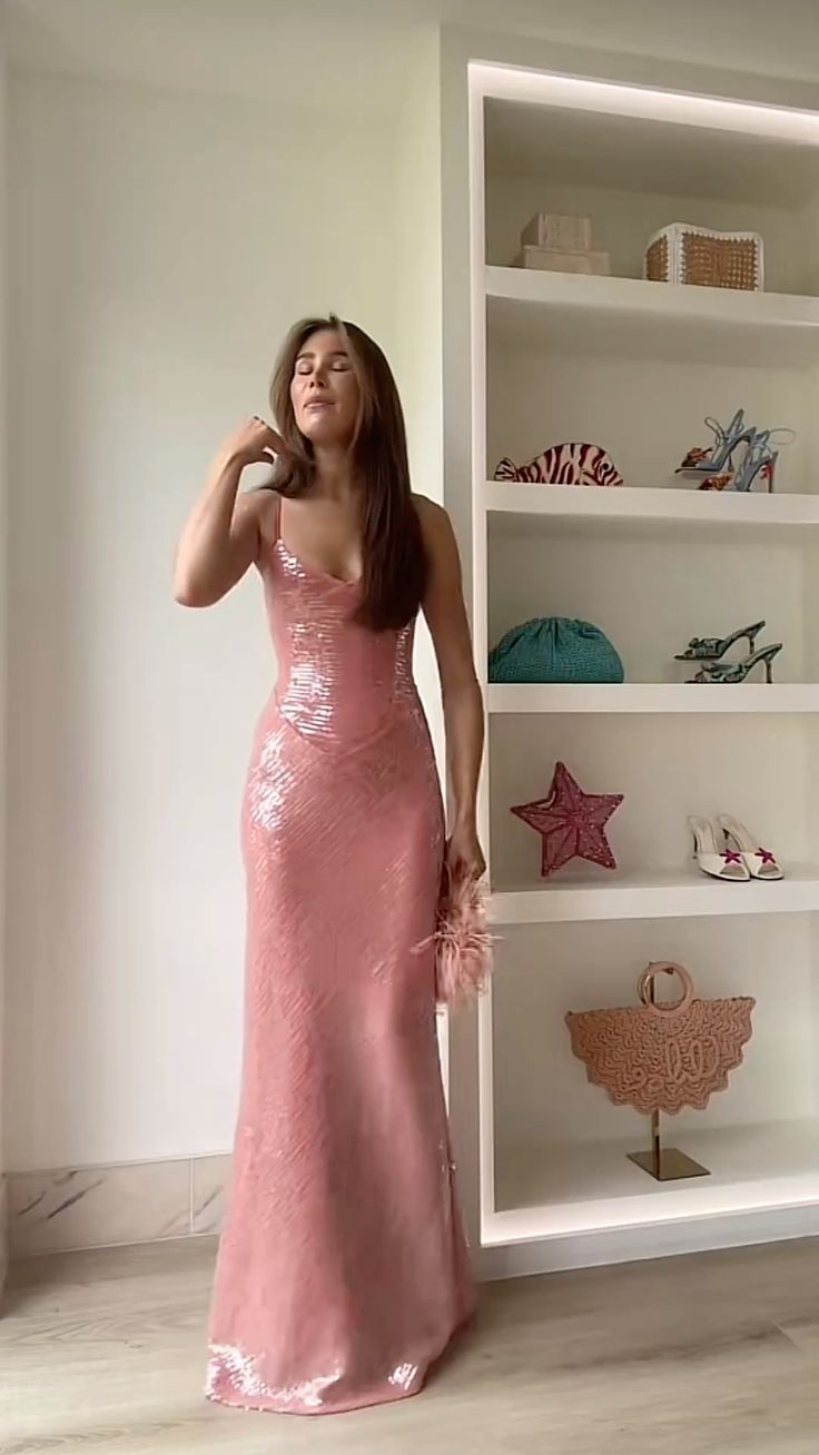 Elegant Pink Long Prom Dress Sheath Sequins Prom Dress DP07093