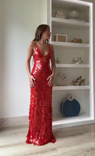 Elegant Red Long Prom Dress Sheath Sequins Prom Dress DP07097