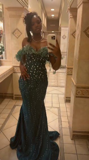 Elegant Dark Green Long Prom Dress Sheath Tulle Beaded Evening Dress DP07101