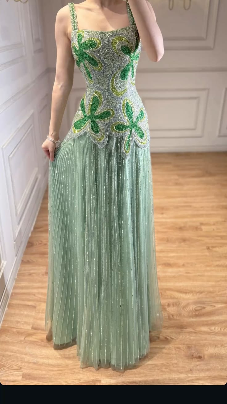 Elegant Green Long Prom Dress Sheath Beaded Evening Dress DP07104